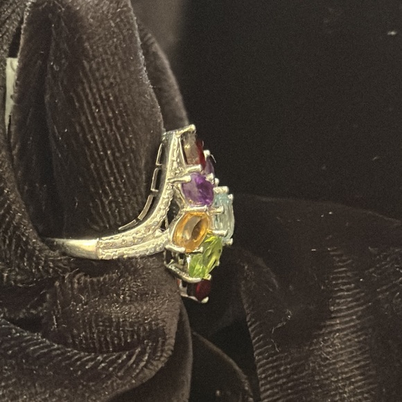 - Sterling Silver Semiprecious Stones Cocktail Ring 5.5-6 size - Picture 4 of 8